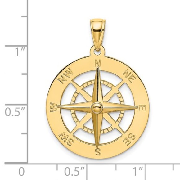 14k Yellow or Rose Gold Nautical Compass Necklace Pendant UNISEX 21.78 x 28.67mm - Picture 2 of 5